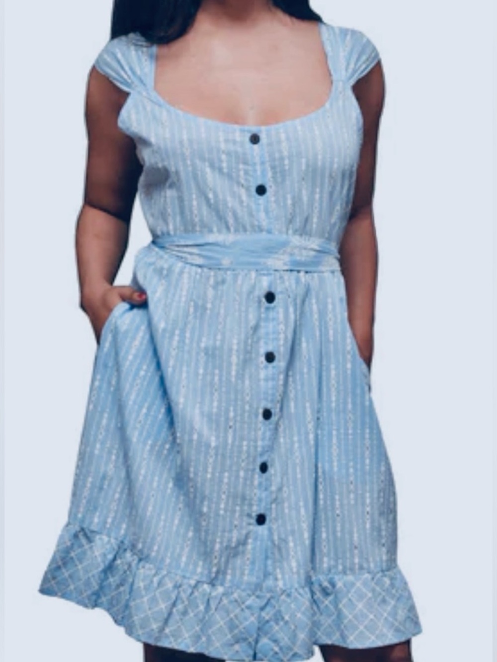 Sacred Threads Light blue smocked tiered sundress